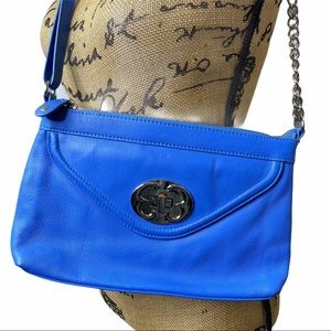 EMMA FOX BLUE LEATHER CHAIN LINK CROSSBODY